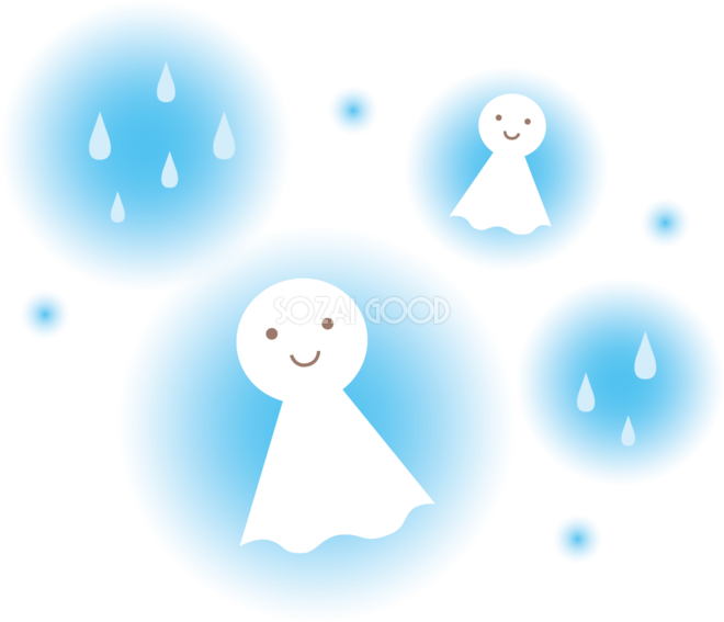 青い光の中にてるてる坊主のかわいい梅雨の無料フリーイラスト83854