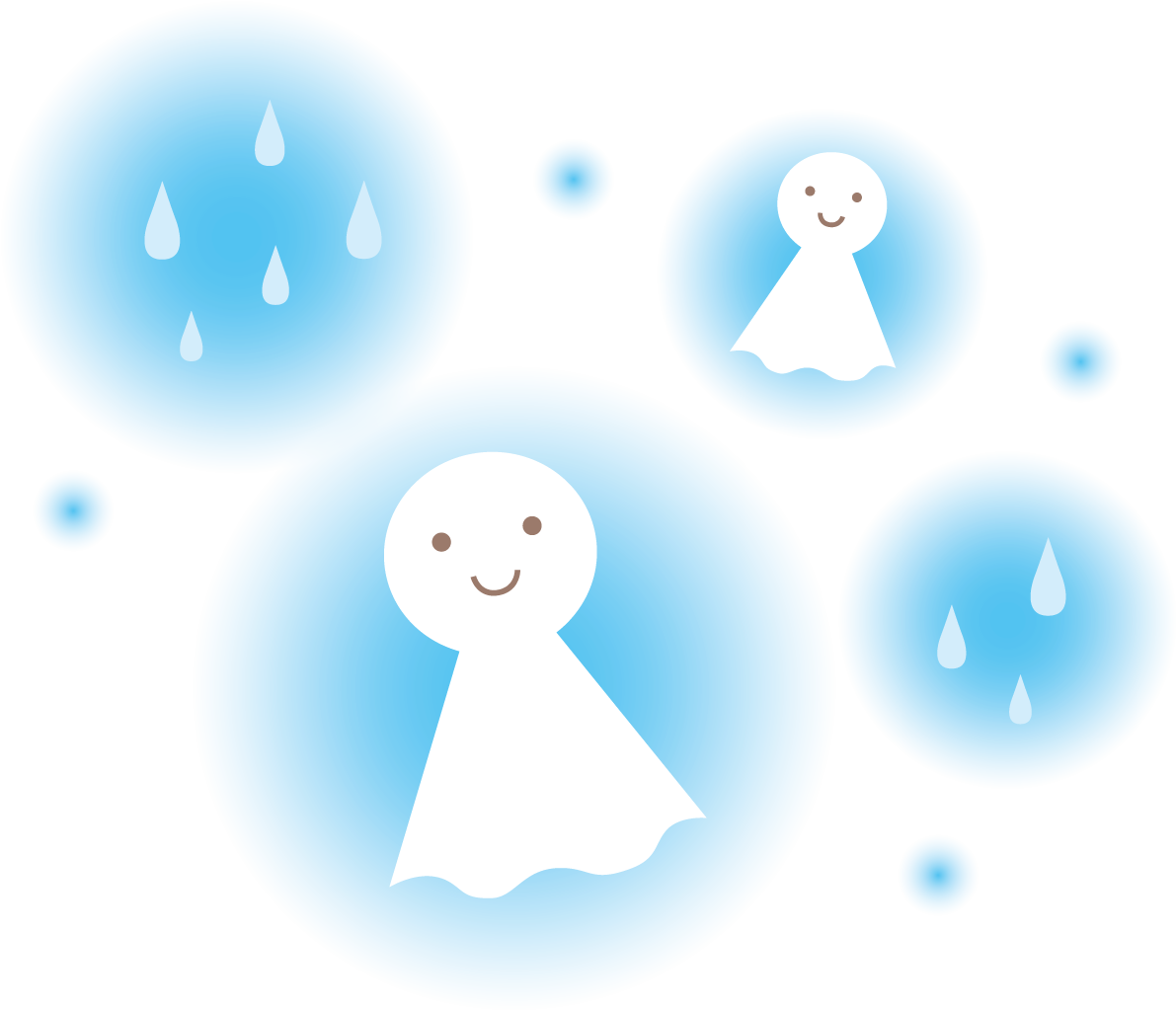 青い光の中にてるてる坊主のかわいい梅雨の無料フリーイラスト83854に写真・文字を入れる