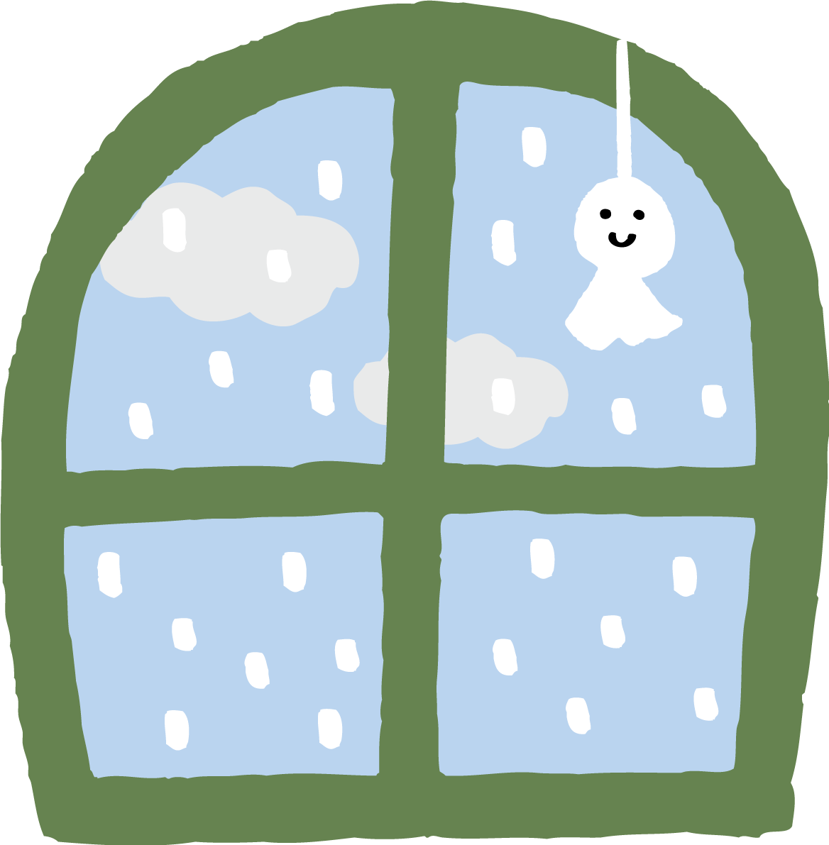 窓と雨とてるてる坊主のかわいい梅雨の無料フリーイラスト83856に写真・文字を入れる
