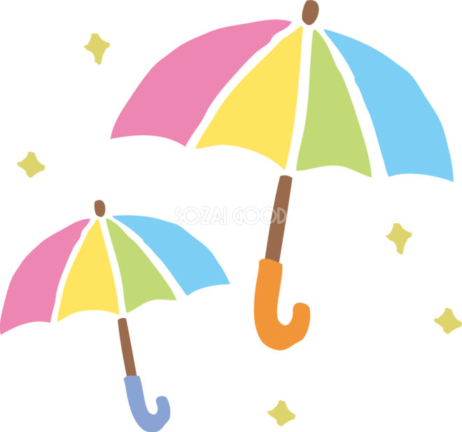 虹色の2本の傘のかわいい梅雨の無料フリーイラスト83864 | 素材Good