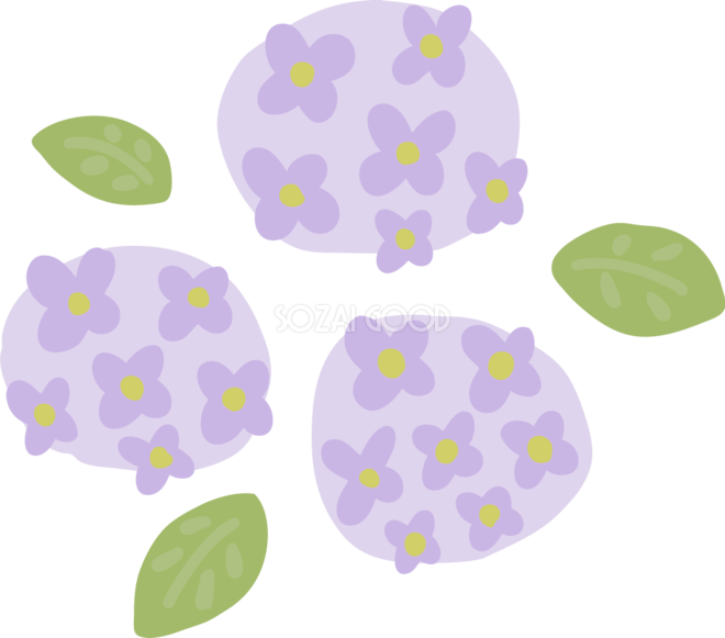 紫色のかわいい紫陽花の花と葉っぱイラスト無料フリー8 素材good