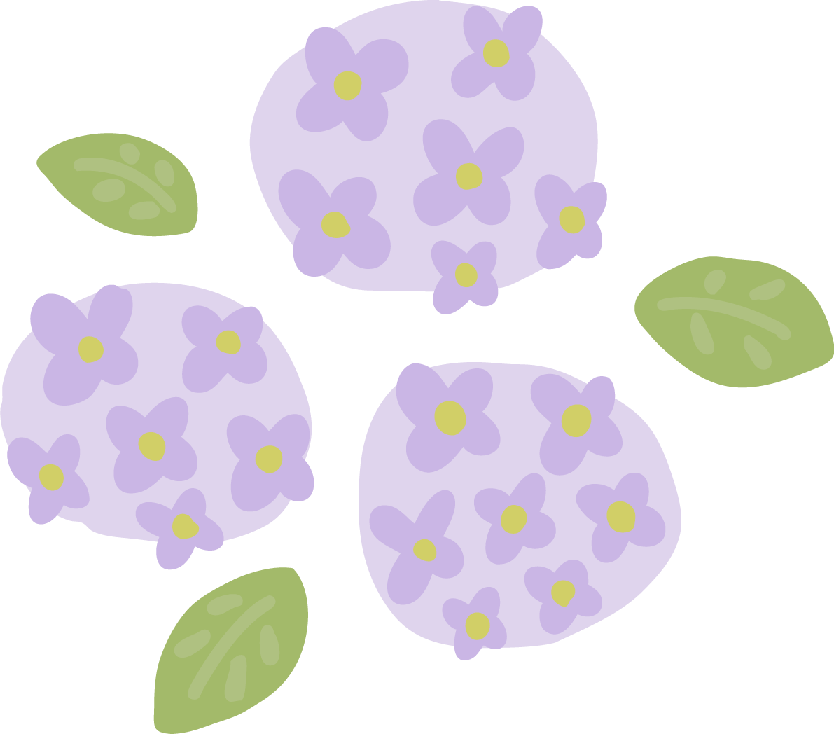 紫色のかわいい紫陽花の花と葉っぱイラスト無料フリー83888に写真・文字を入れる
