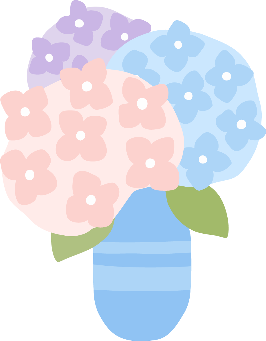 水色の花瓶のカラフルなかわいい紫陽花のイラスト無料フリー83889に写真・文字を入れる