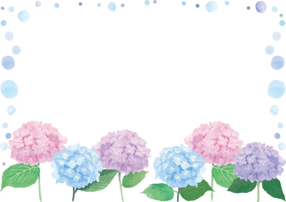 紫陽花(3色)雨の水模様フレーム枠イラスト「おしゃれ綺麗」無料フリー83892に写真・文字を入れる