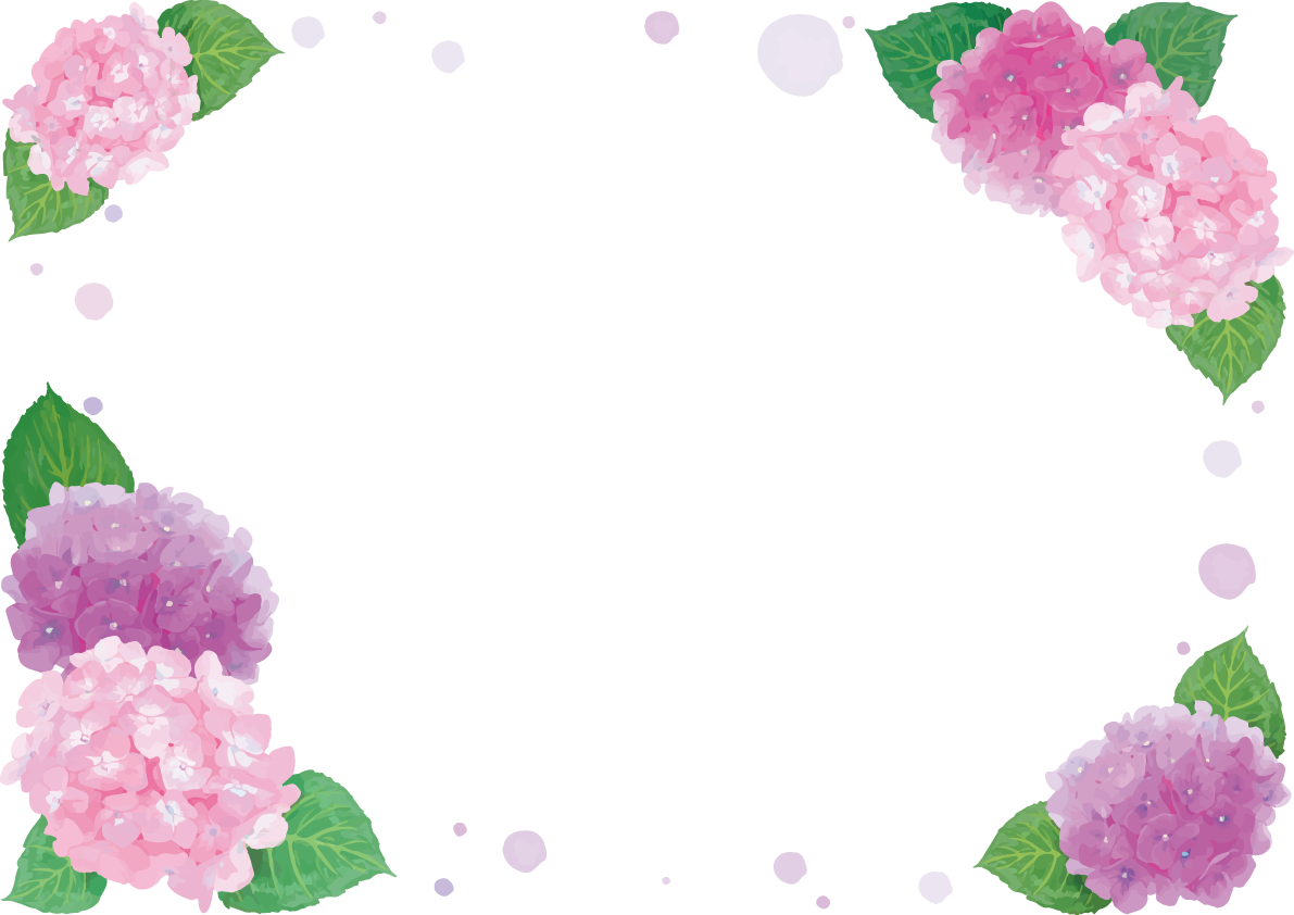 ピンク紫陽花を角飾りフレーム枠イラスト「おしゃれ綺麗」無料フリー83895に写真・文字を入れる