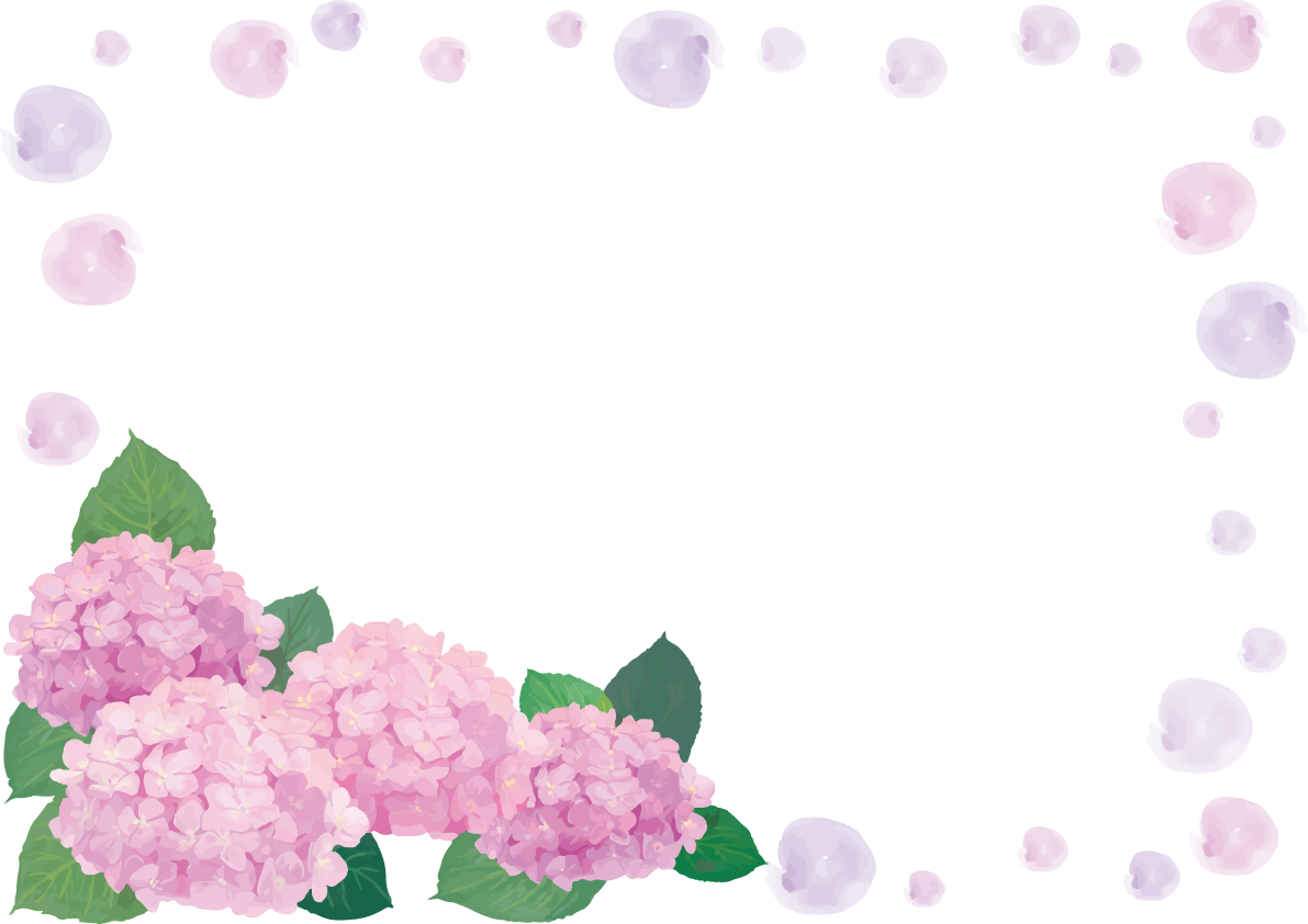 ピンクの紫陽花フレーム枠イラスト「おしゃれ綺麗」無料フリー83900に写真・文字を入れる