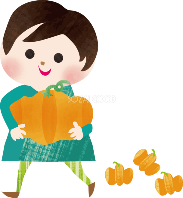 かぼちゃを運ぶ子ども かわいいハロウィンの無料イラスト 素材good