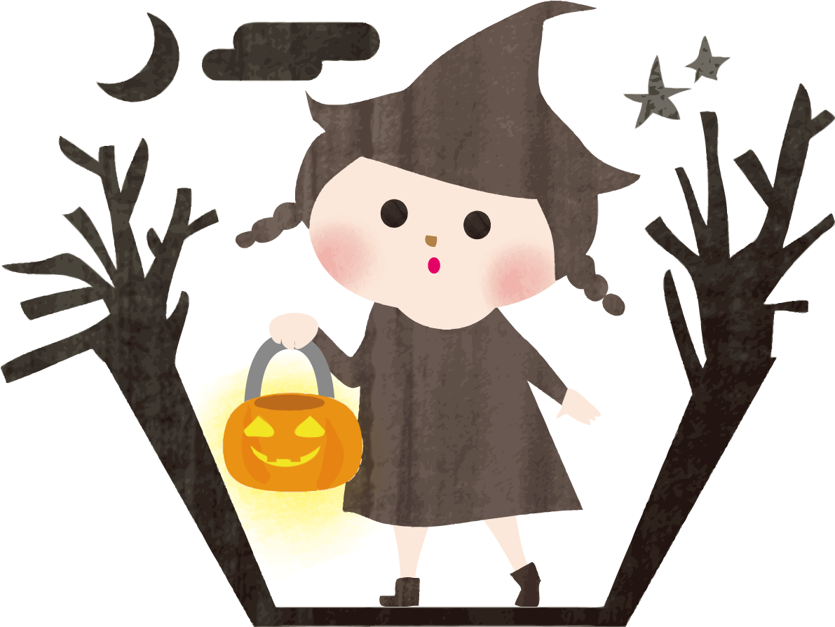 月夜を歩く-かわいいハロウィンの無料イラスト84030に写真・文字を入れる