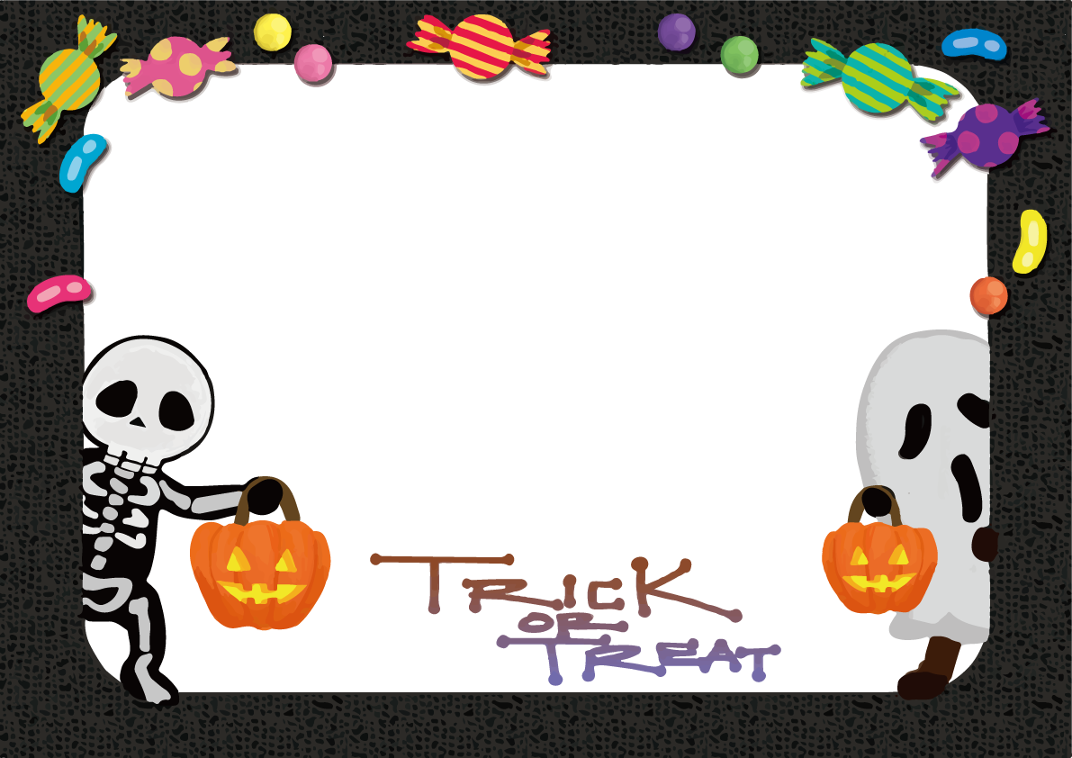 おしゃれ(TRICKORTREAT)ハロウィンのフレーム枠イラスト(文字入)無料フリー84037に写真・文字を入れる