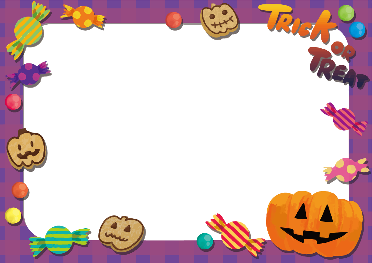 おしゃれかわいい(TRICKORTREAT)ハロウィンのフレーム枠イラスト(文字)無料フリー84044に写真・文字を入れる