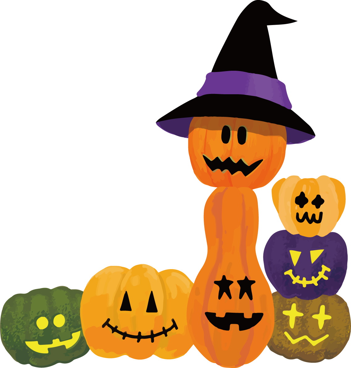 おしゃれ(お化けかぼちゃ角飾り)ハロウィンのイラスト無料フリー84058に写真・文字を入れる