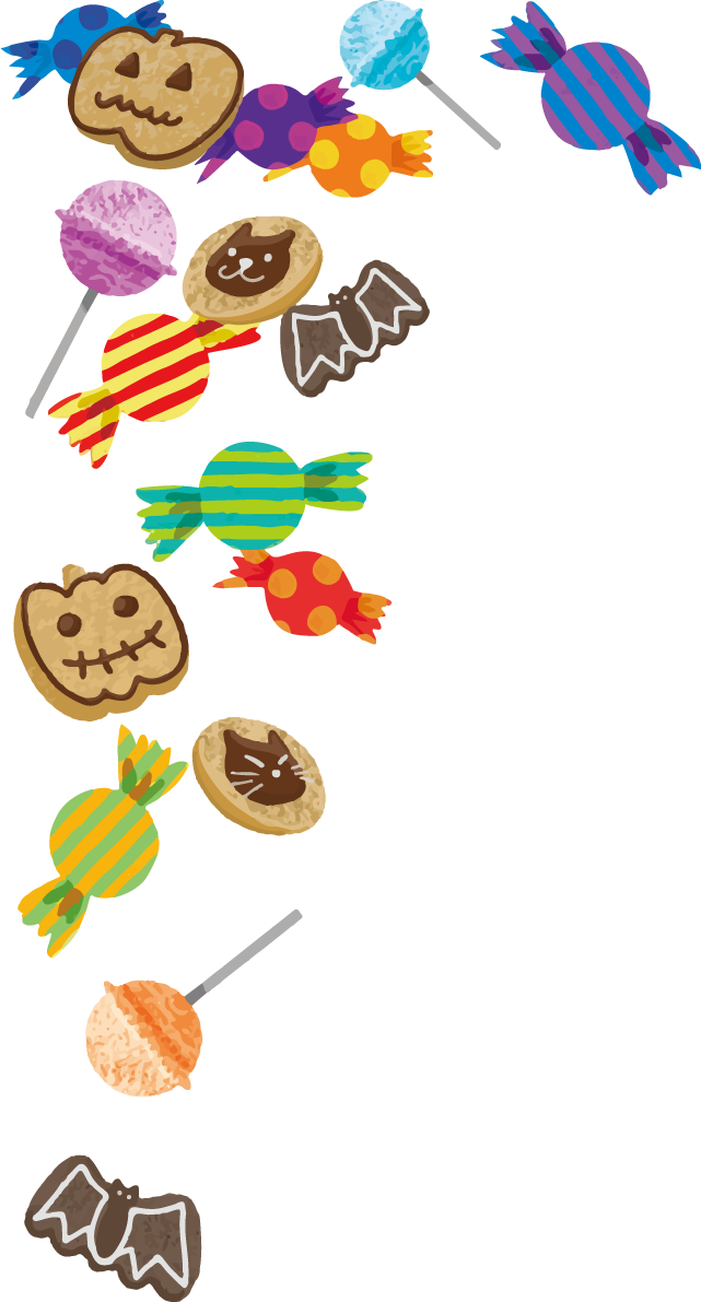 おしゃれかわいい(ハロウィンお菓子)角飾りハロウィンのイラスト無料フリー84073に写真・文字を入れる