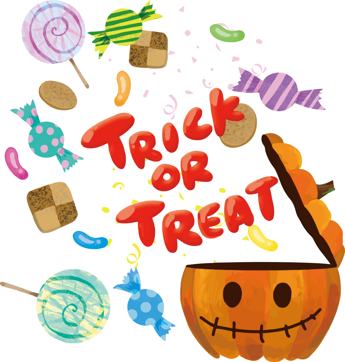 おしゃれかわいいTRICKORTREATお菓子(文字入り)ハロウィンのイラスト無料フリー84074に写真・文字を入れる