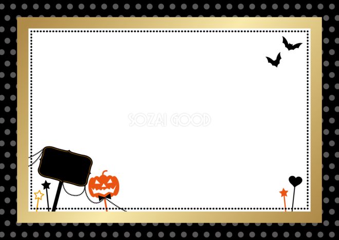 おしゃれハロウィン 空白看板にかぼちゃとコウモリ フレーム枠イラスト