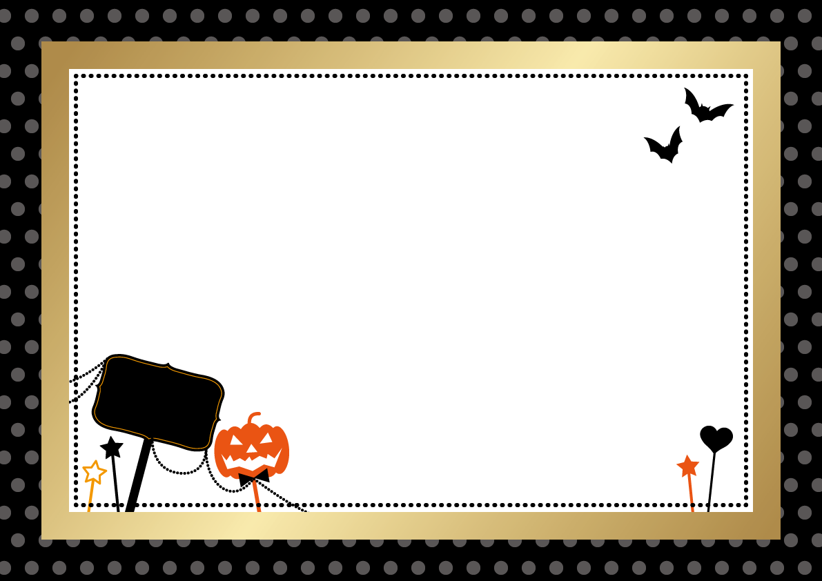 おしゃれハロウィン(空白看板にかぼちゃとコウモリ)フレーム枠イラスト無料フリー84086に写真・文字を入れる
