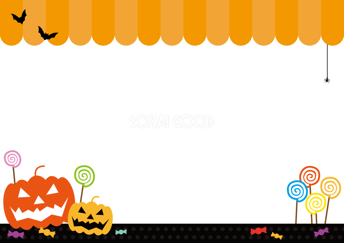 かわいいハロウィン(かぼちゃとお菓子のお店)フレーム枠イラスト無料フリー84089