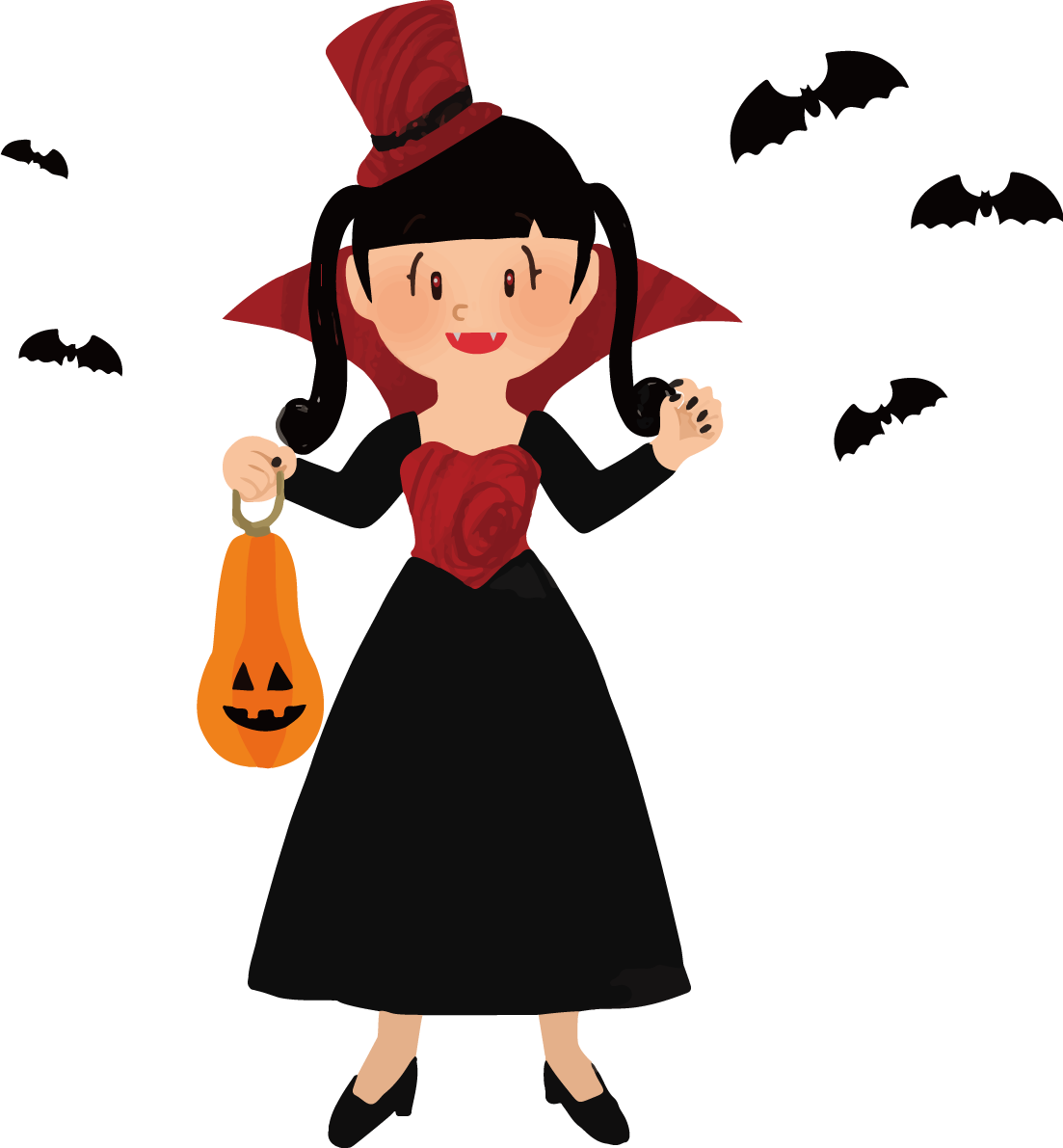 ハロウィン「女の子(ヴァンパイア)」かわいい仮装イラスト無料フリー84228に写真・文字を入れる