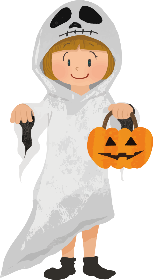 ハロウィン「女の子(おばけ)」かわいい仮装イラスト無料フリー84229に写真・文字を入れる