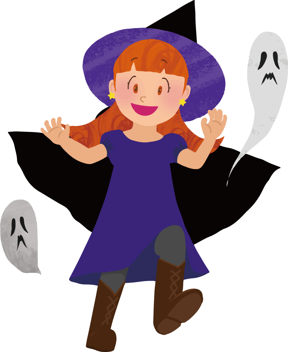 ハロウィン「女の子(おばけと魔女)」かわいい仮装イラスト無料フリー84230に写真・文字を入れる