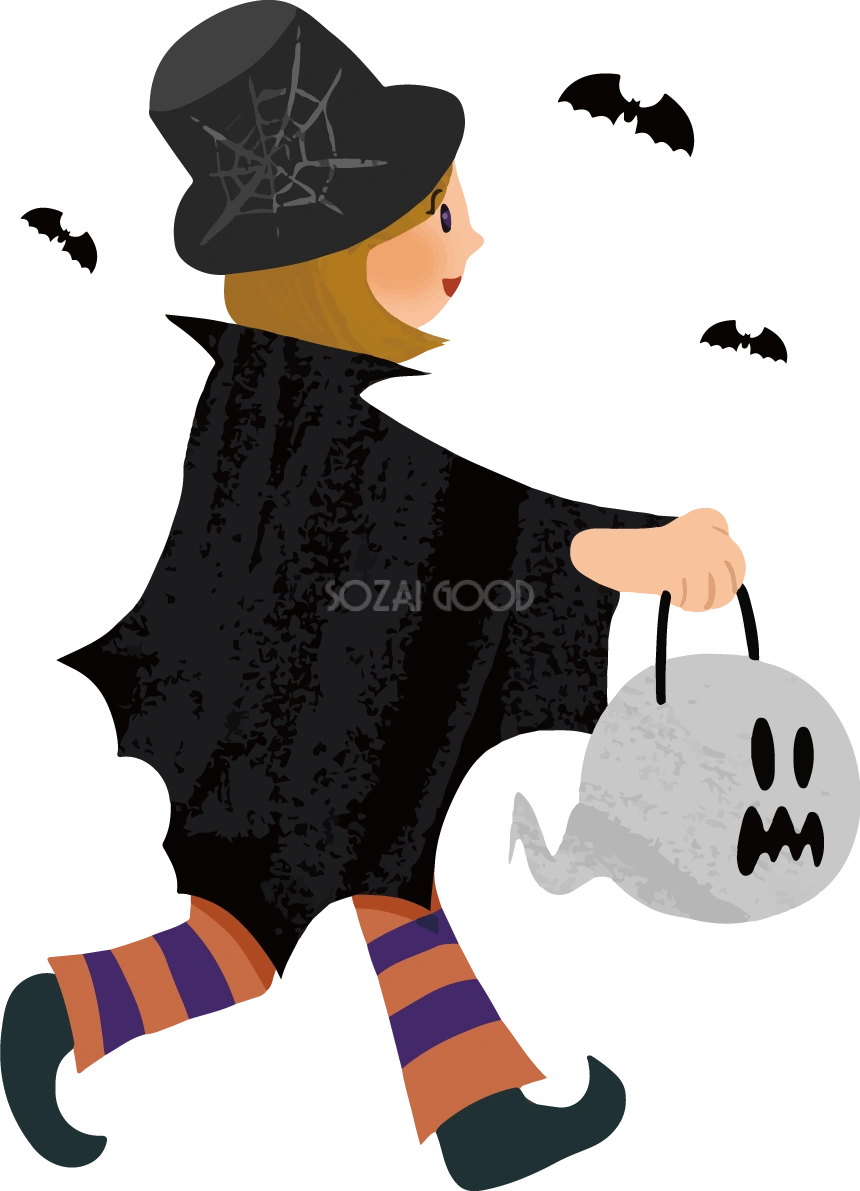 ハロウィン「女の子(ハロウィンのお出掛け)」かわいい仮装イラスト無料フリー84232