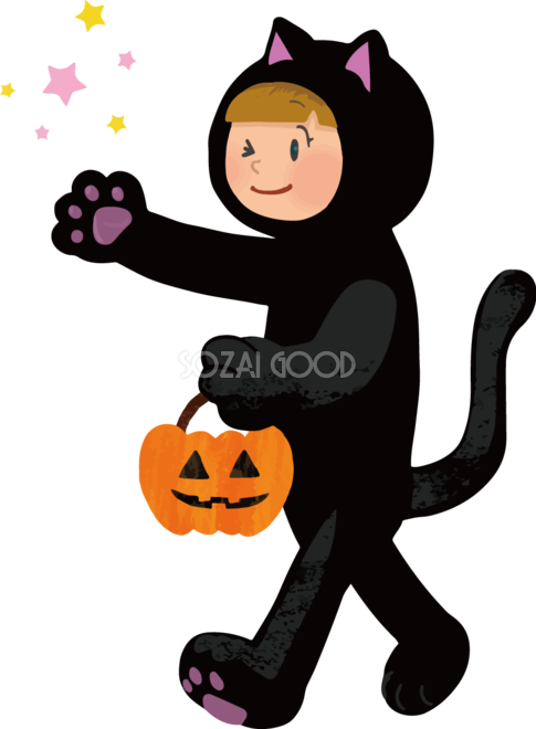 ハロウィン 女の子 黒猫 かわいい仮装イラスト無料フリー84235 素材good