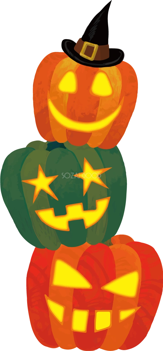 ハロウィン「かぼちゃト顔トリオ」イラストかわいい無料フリー84248