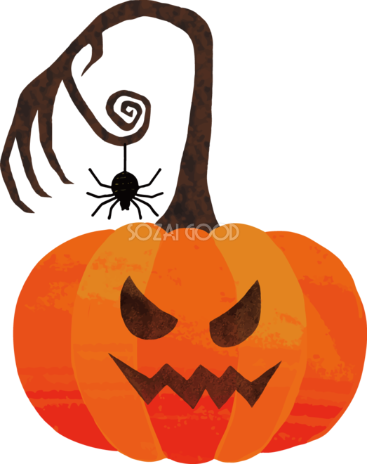 ハロウィン かぼちゃ顔と蜘蛛 イラストかわいい無料フリー 素材good