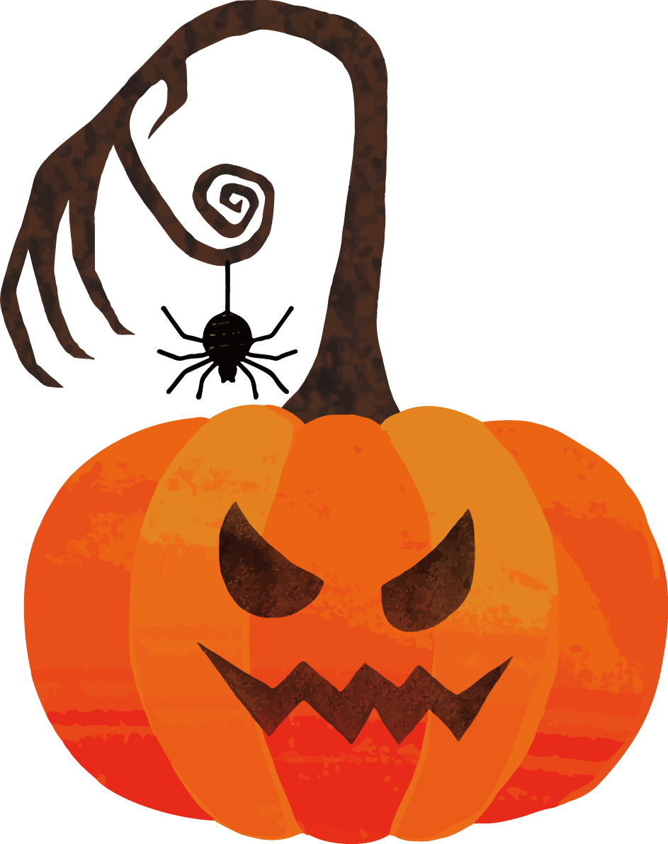 ハロウィン「かぼちゃ顔と蜘蛛」イラストかわいい無料フリー84253に写真・文字を入れる