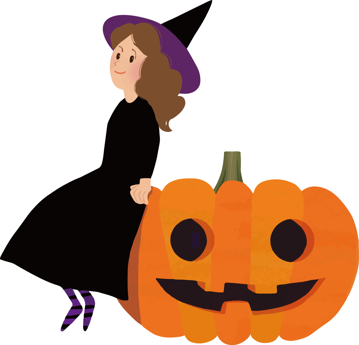 ハロウィン「かぼちゃに座る魔女」イラストかわいい無料フリー84270に写真・文字を入れる