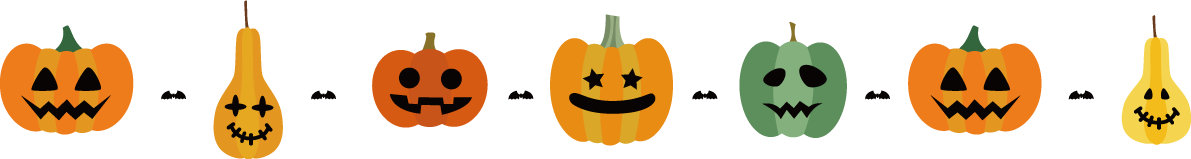 ハロウィン「ライン(かぼちゃとコウモリが並ぶ)」かわいいイラスト無料フリー84290に写真・文字を入れる