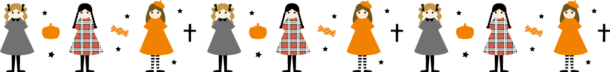 ハロウィン いろんなファッションの女の子のかわいいラインイラスト無料フリー84328に写真・文字を入れる