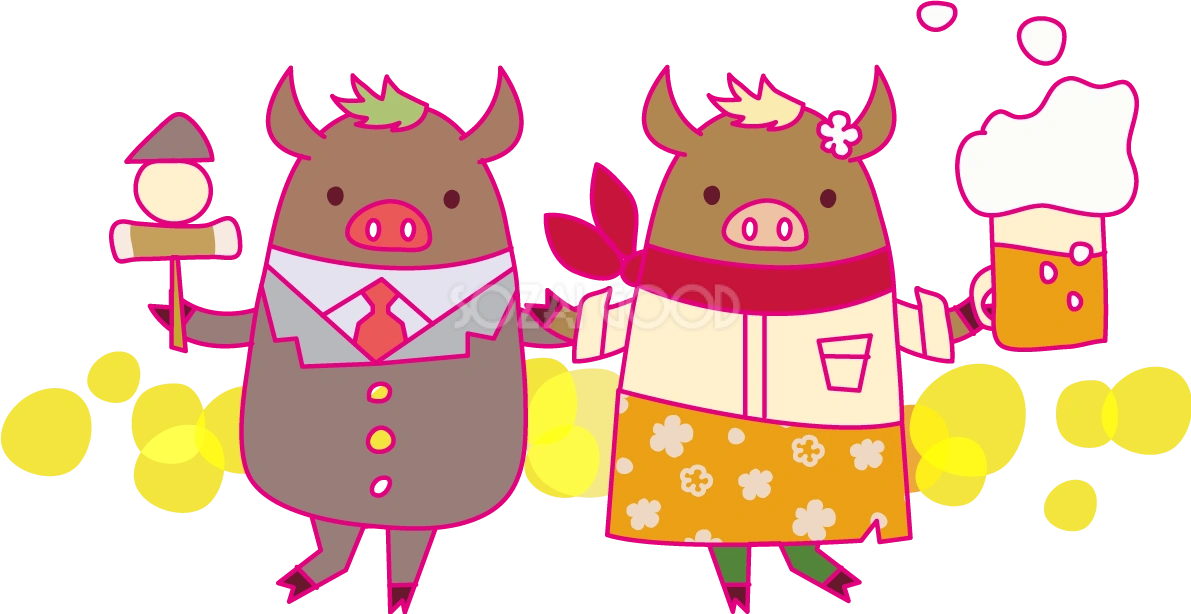 かわいいお正月休みを満喫するビジネスイノシシ|2019干支(亥年)イラスト無料フリー84366