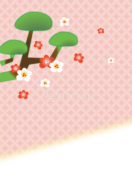 かわいい梅と松の和風柄 縦型 お正月背景イラストフリー無料84390 素材good