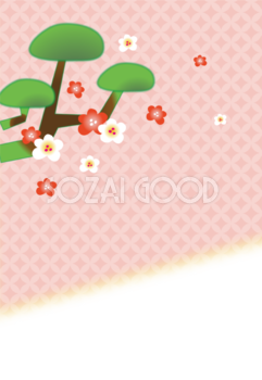 かわいい梅と松の和風柄(縦型)お正月背景イラストフリー無料84390