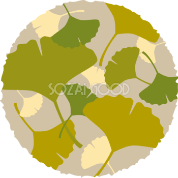 和風イメージの円の中にたくさんのイチョウの葉イラスト無料フリー84494