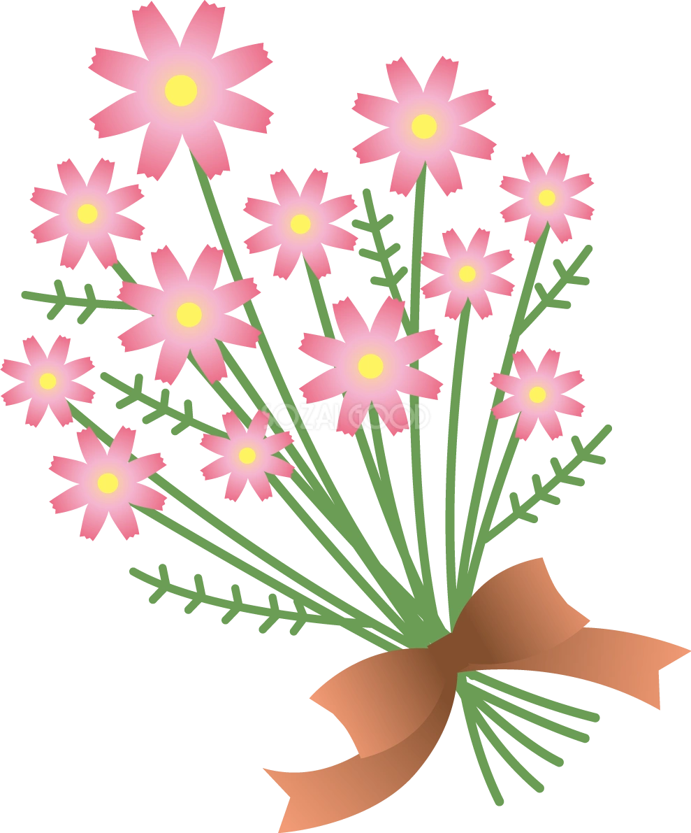 かわいいたくさんのコスモス(秋桜)の花束イラスト無料フリー84509