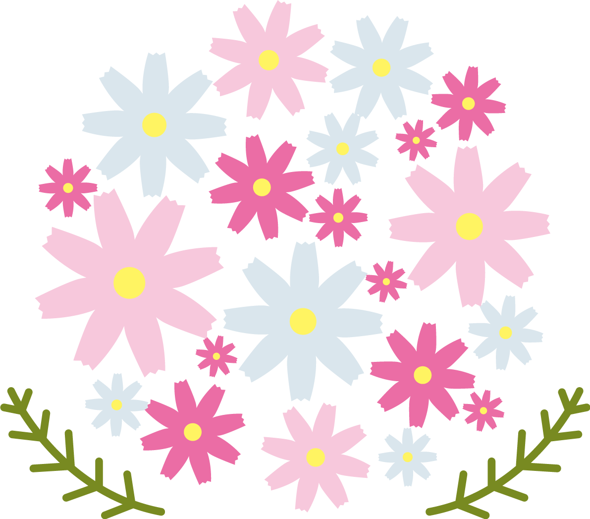 かわいい丸く集まったコスモス(秋桜)の花イラスト無料フリー84511に写真・文字を入れる