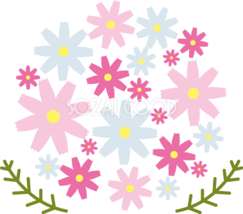 かわいい丸く集まったコスモス(秋桜)の花イラスト無料フリー84511