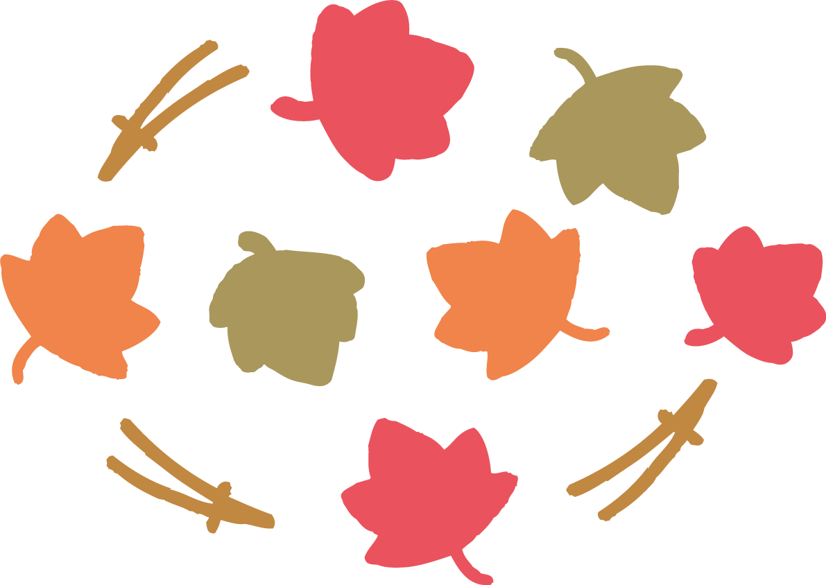 かわいいたくさんのもみじの葉と松葉 紅葉イラスト無料フリー84534に写真・文字を入れる