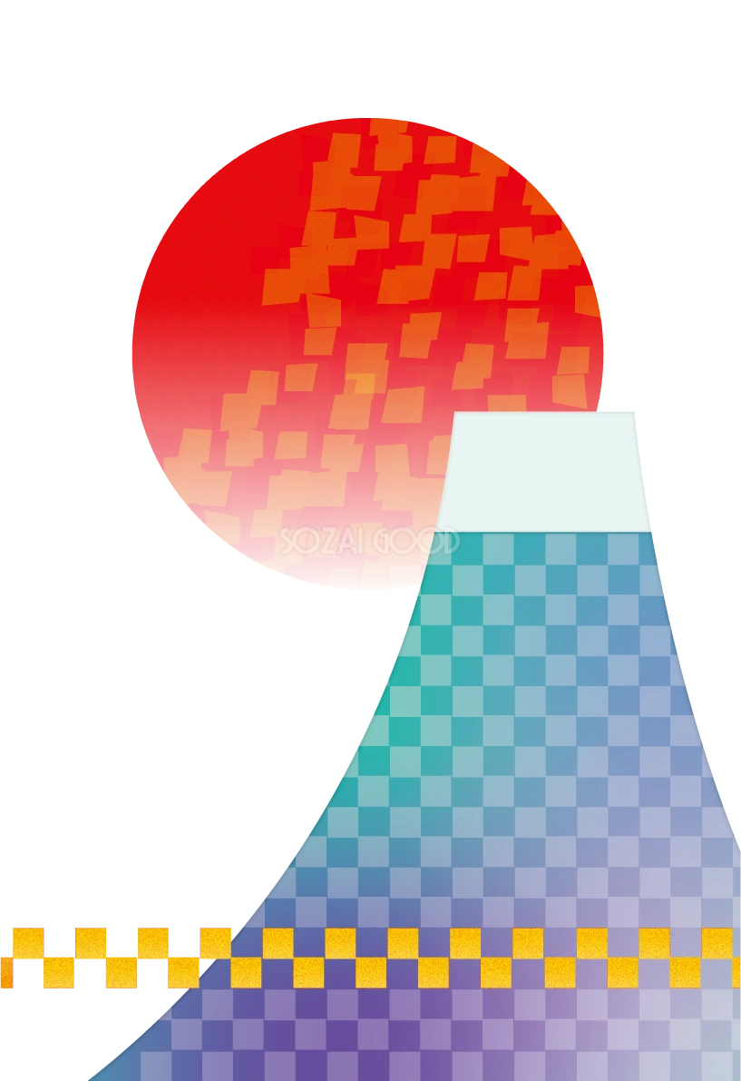 おしゃれ富士日の出チェック柄イラスト無料フリー84653