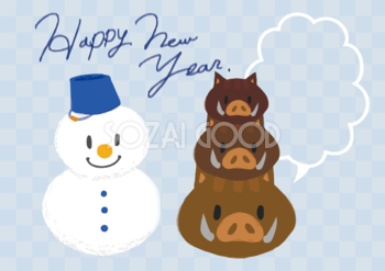 かわいいイノシシ雪だるまの亥年の年賀状背景イラスト無料フリー84794