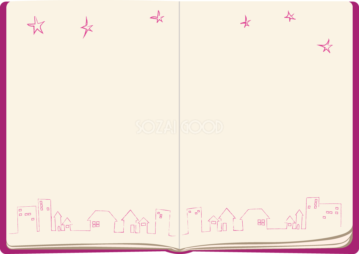 （シンプルな町風景）本のフレーム枠イラスト無料フリー84922