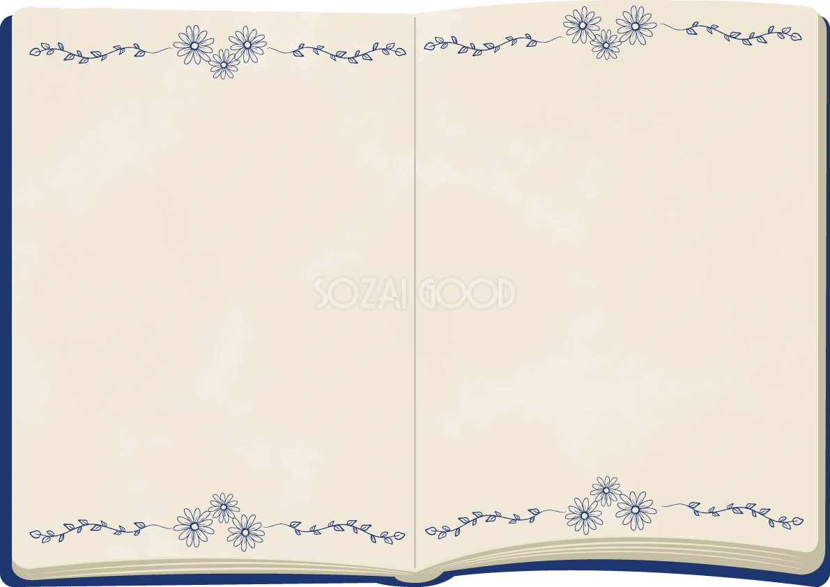 （上下に花柄）本のフレーム枠イラスト無料フリー84934