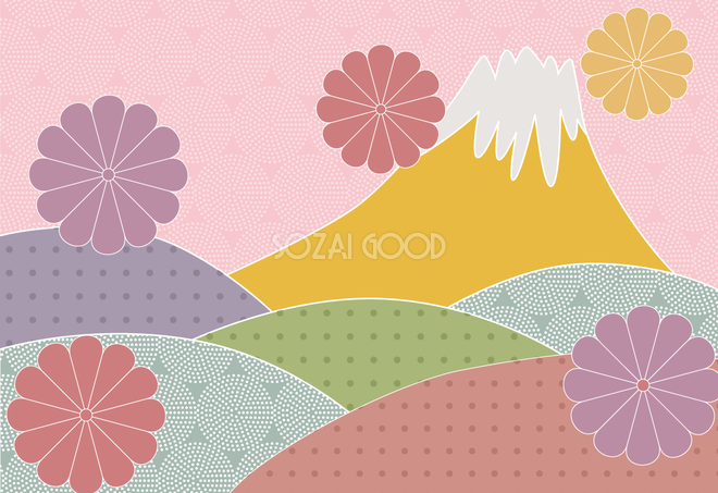 かわいい和富士山の和風レトロな色合いの背景イラスト無料フリー84960 素材good