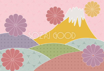 かわいい和富士山の和風レトロな色合いの背景イラスト無料フリー84960