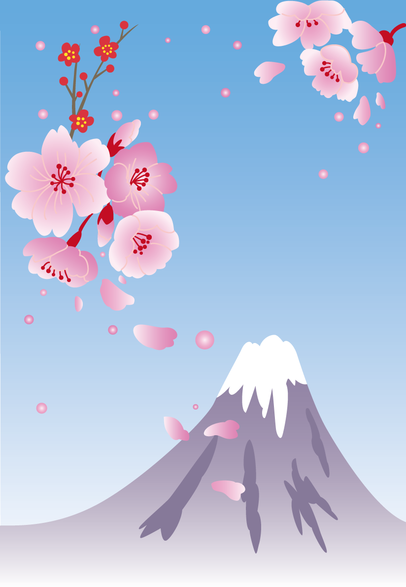 おしゃれ和風富士山と桜のきれいな風景の背景イラスト無料フリー84962に写真・文字を入れる