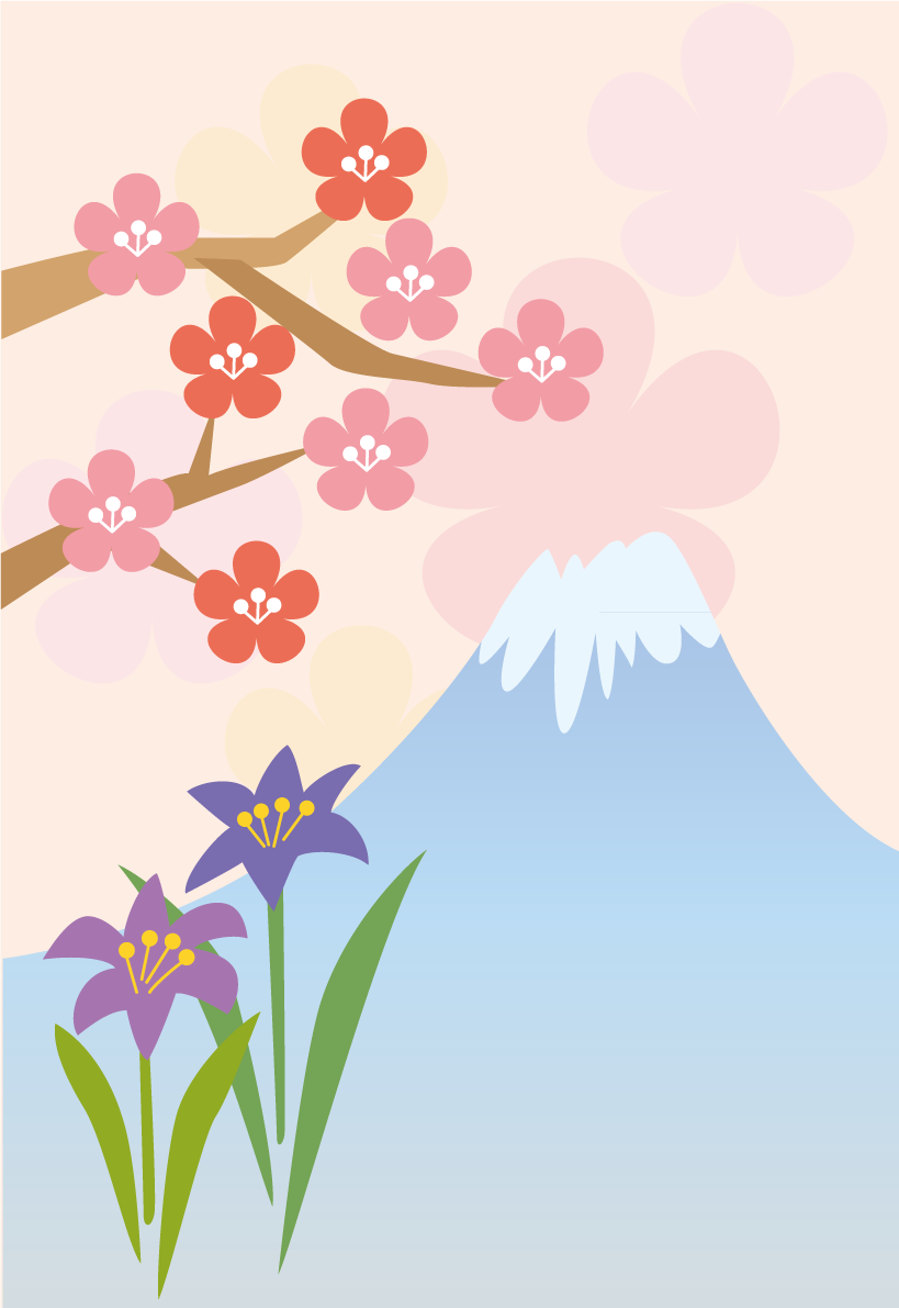 かわいい和風富士山 梅の花 背景イラスト無料フリー84966に写真・文字を入れる