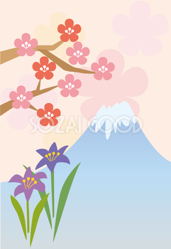 かわいい和風富士山 梅の花 背景イラスト無料フリー84966