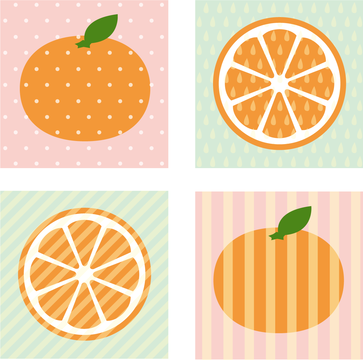 かわいい4つの四角の中に色んな模様のみかんイラスト無料フリー85025に写真・文字を入れる