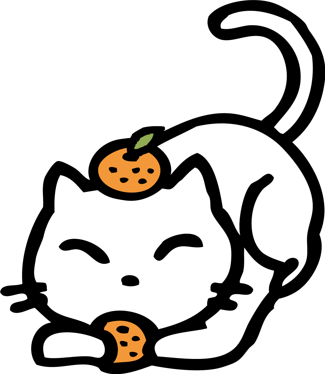 かわいいみかんを頭に乗せてみかんを持ったねこイラスト無料フリー85044に写真・文字を入れる